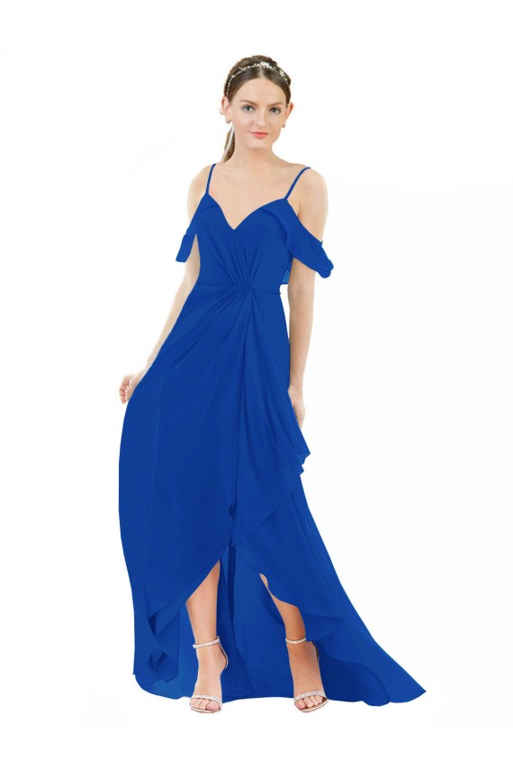 High Low Boho Bridesmaid Dress with Cold Shoulder Sleeves