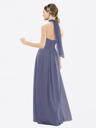 High Halter Neck Chiffon Bridesmaid Dress with Twist-Tie Canada