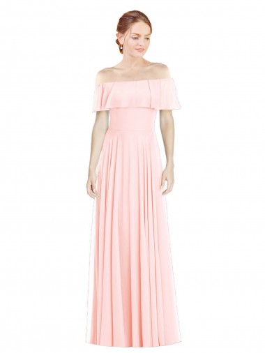 Shop Off the Shoulder Long Bridesmaid Dress With Ruffle Overlay Canada