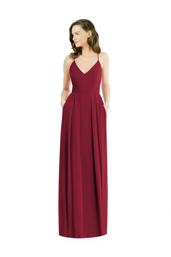 Pleated Skirt Chiffon Maxi Bridesmaid Dress with Pockets Canada