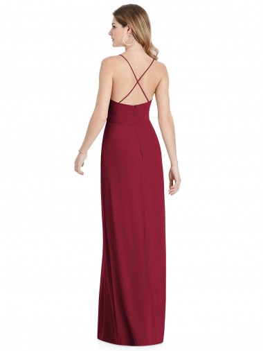 Pleated Skirt Chiffon Maxi Bridesmaid Dress with Pockets Canada