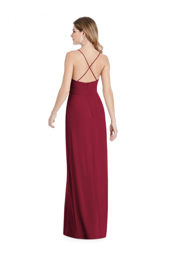 Pleated Skirt Chiffon Maxi Bridesmaid Dress with Pockets Canada