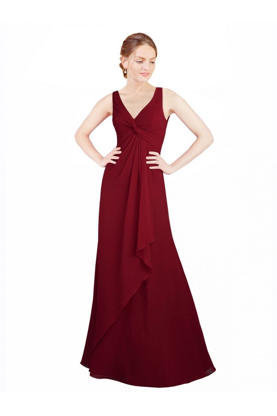 Twist-Knot V-Neckline Long Chiffon Bridesmaid Dress Canada