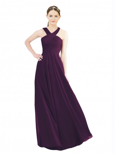Draped Long Chiffon Bridesmaid Dress with Unique Crossed Neckline Canada