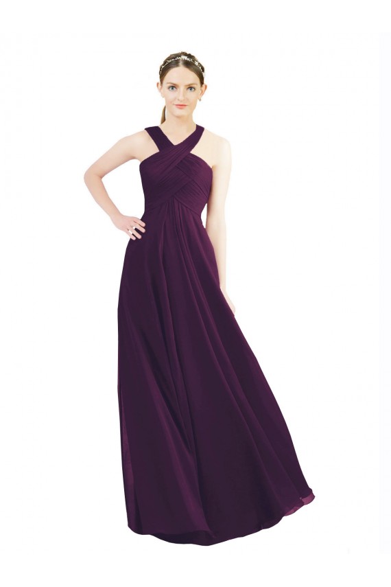 Draped Long Chiffon Bridesmaid Dress with Unique Crossed Neckline Canada