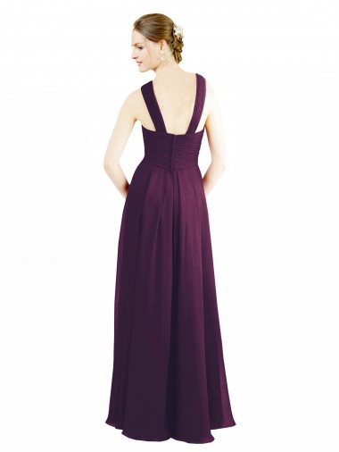 Draped Long Chiffon Bridesmaid Dress with Unique Crossed Neckline Canada
