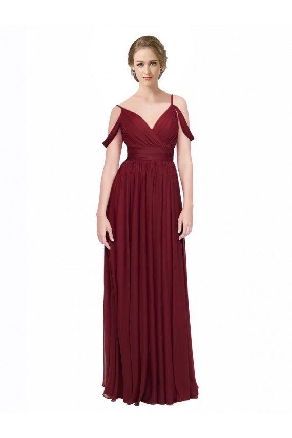 Off the Shoulder V-Neck Petite Chiffon Bridesmaid Dress with Open Back Canada