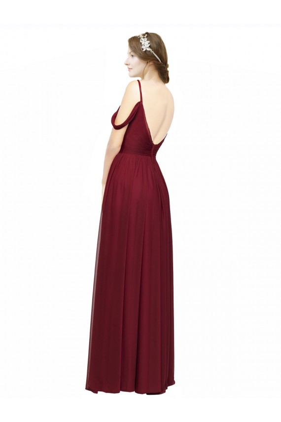 Off the Shoulder V-Neck Petite Chiffon Bridesmaid Dress with Open Back Canada