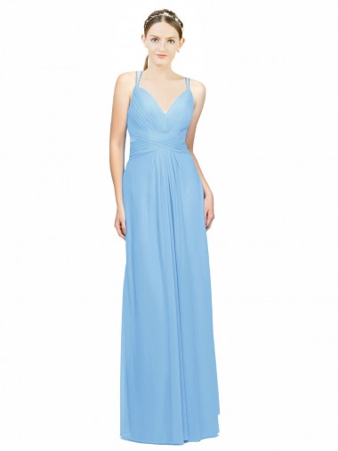 Shop Double Straps Shoulder V-Neck Sheath Chiffon Bridesmaid Dress with Keyhole Back Canada