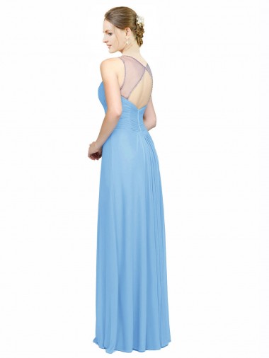 Double Straps Shoulder V-Neck Sheath Chiffon Bridesmaid Dress with Keyhole Back Canada