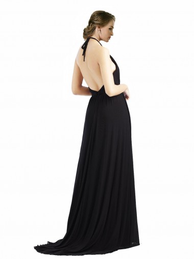 Backless Halter Chiffon Bridesmaid Dress with Front Slit and Tie Open Back Canada