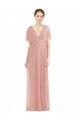 Draped Short Sleeves Long Chiffon A-Line Bridesmaid Dress Canada