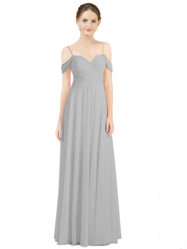 Off the Shoulder Long Chiffon Bridesmaid Dress with Ruched Bodice Canada