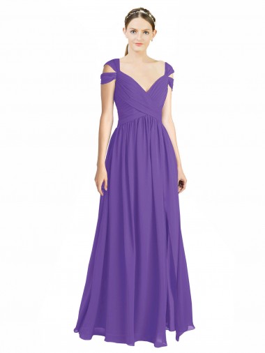Off the Shoulder Cap Sleeves Chiffon Bridesmaid Dress with Pleats Canada