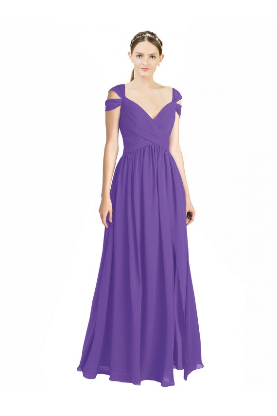 Off the Shoulder Cap Sleeves Chiffon Bridesmaid Dress with Pleats Canada