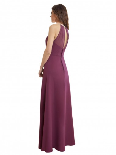 High Neckline Long Chiffon Bridesmaid Dress with Beaded Trim Canada