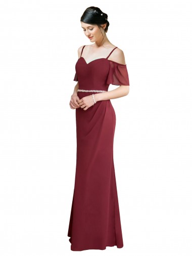 Shop Draped Cold Shoulder Long Chiffon Bridesmaid Dress with Spaghetti Straps Canada