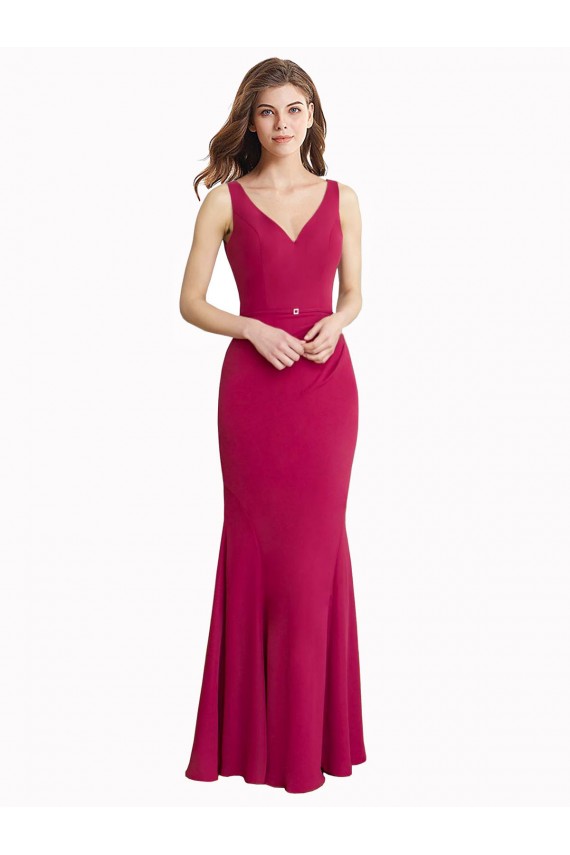 V-Neck Mermaid Chiffon Bridesmaid Dress / Prom Dress with V-Back and Belt