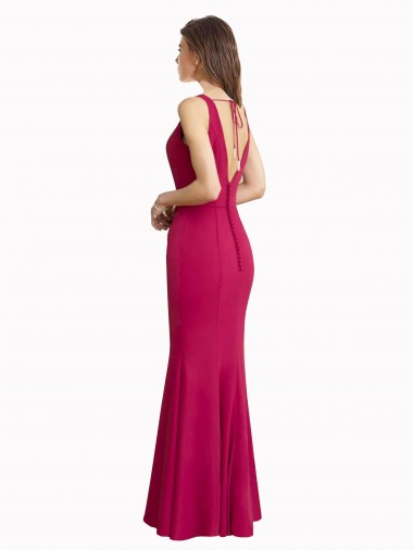 V-Neck Mermaid Chiffon Bridesmaid Dress / Prom Dress with V-Back and Belt Canada