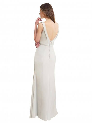 Long Chiffon Bridesmaid Dress with Boat Neckline and Satin Collar Canada