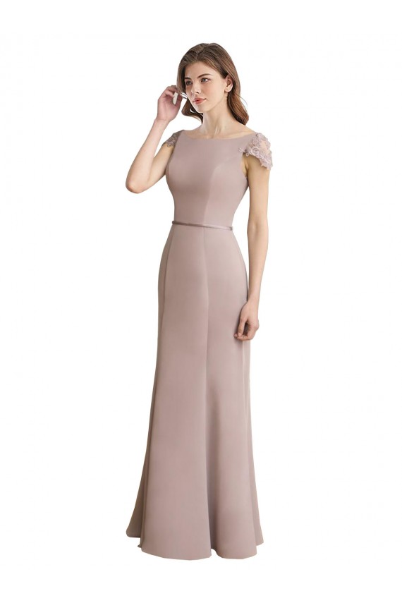 Capped Sleeves Embroidered with Applique Lace Mermaid Chiffon Bridesmaid Dress Canada