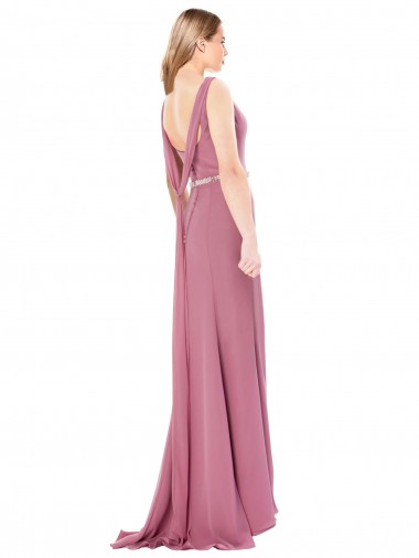 Long Slim Chiffon Bridesmaid Dress / Prom Dress with Beaded Waist Canada
