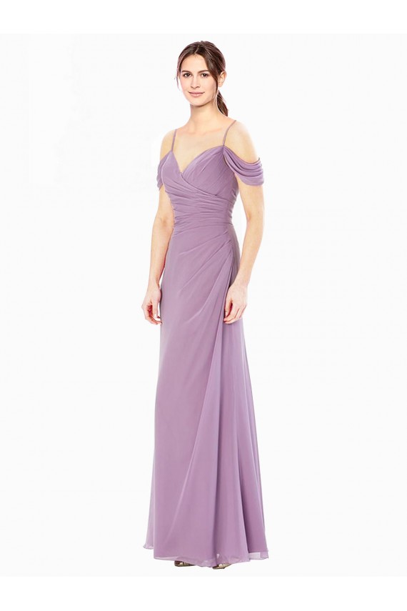 Draped Off the Shoulder Sweetheart Chiffon Bridesmaid Dress with Button Back Canada