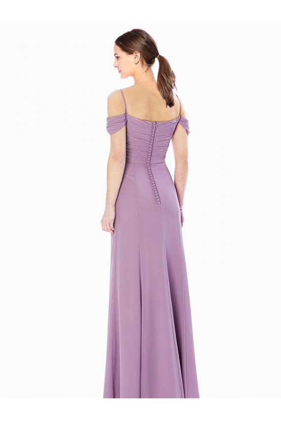 Draped Off the Shoulder Sweetheart Chiffon Bridesmaid Dress with Button Back Canada