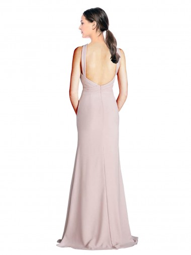 Long Slim Chiffon Bridesmaid Dress with Ruffled Waist and Keyhole Canada