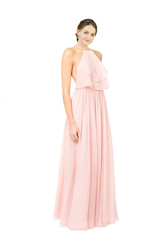 Halter Neck Chiffon Bridesmaid Dress with Double Ruffle Front Canada