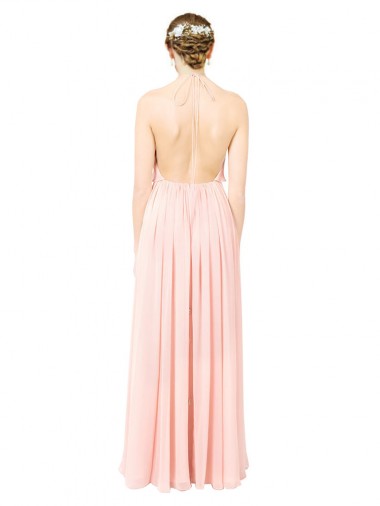 Halter Neck Chiffon Bridesmaid Dress with Double Ruffle Front Canada