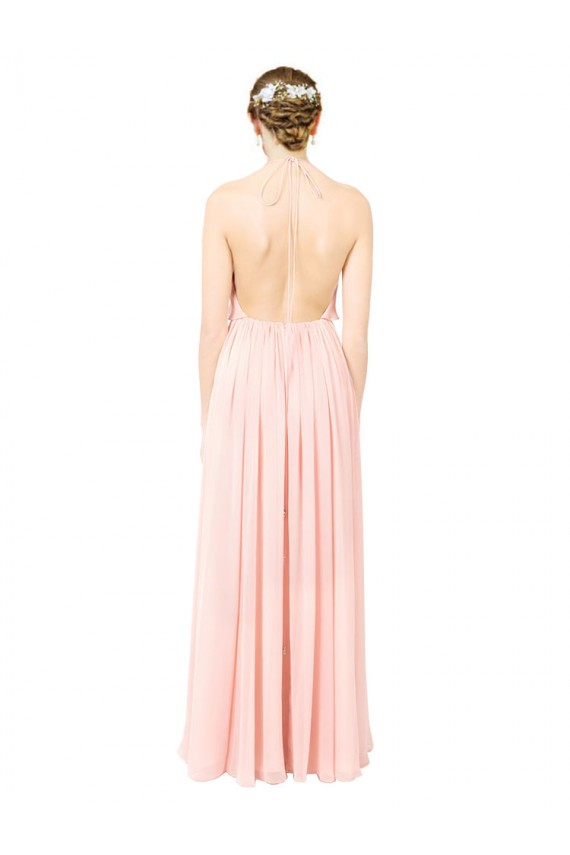 Halter Neck Chiffon Bridesmaid Dress with Double Ruffle Front Canada
