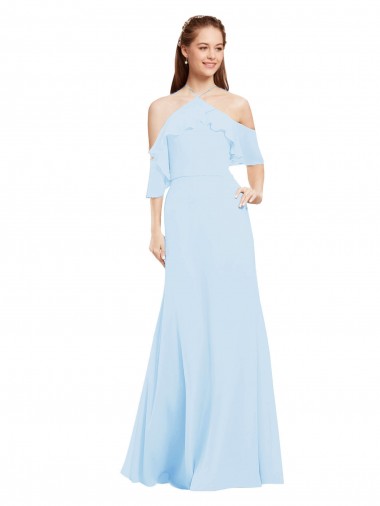 Shop Chiffon Halter Neck Bridesmaids Dress with Flounced Neckline Canada