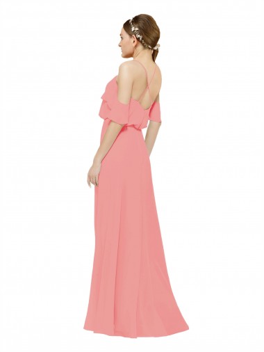 Draped Off the Shoulder Sleeves Chiffon Bridesmaid Dress Canada