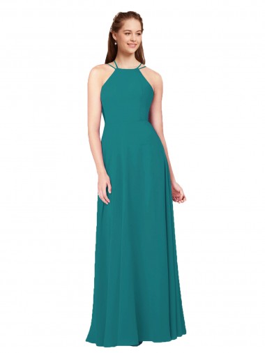 Shop Simple Chiffon Bridesmaid Dress with High Halter Neckline Canada