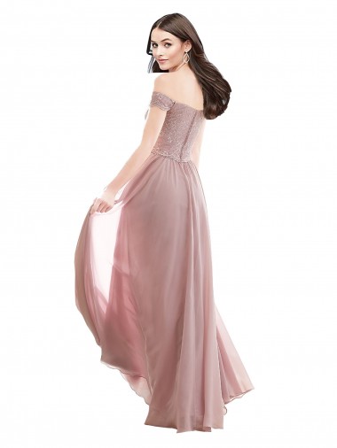 Floor Length Chantilly Lace Off the Shoulder Chiffon Bridesmaid Dress Canada