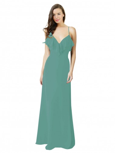 Full Length Chiffon Bridesmaid Dress with Ruffled V-Neckline Canada