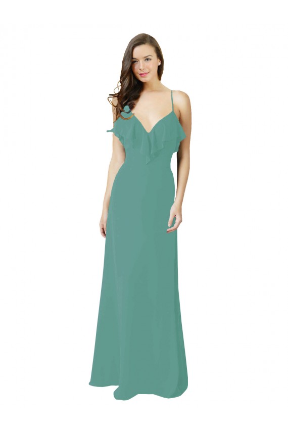 Full Length Chiffon Bridesmaid Dress with Ruffled V-Neckline Canada