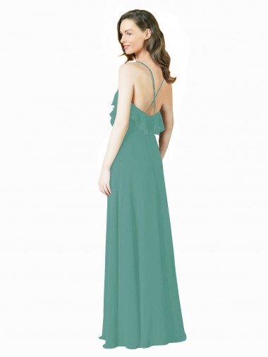 Full Length Chiffon Bridesmaid Dress with Ruffled V-Neckline Canada