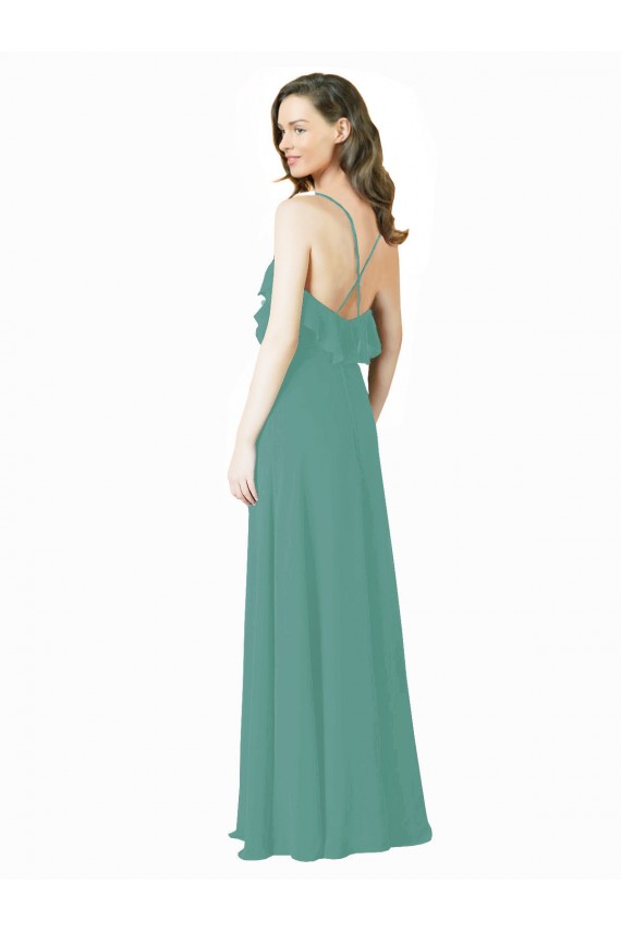 Full Length Chiffon Bridesmaid Dress with Ruffled V-Neckline Canada