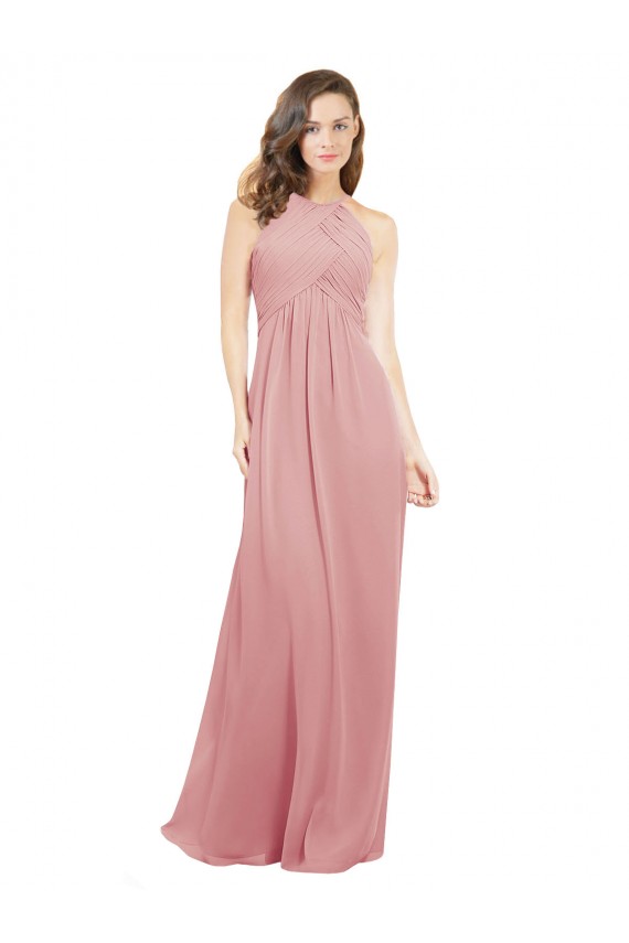 Chiffon Bridesmaids Dress with Draped Bodice and Keyhole Back Canada
