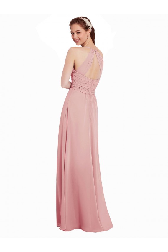 Chiffon Bridesmaids Dress with Draped Bodice and Keyhole Back Canada