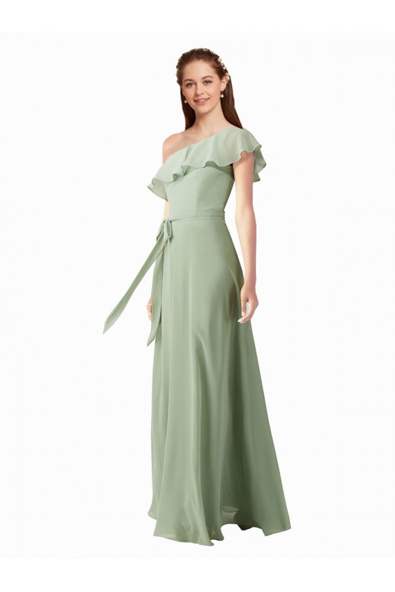 Chiffon Bridesmaids Dress with Ruffles Flutter Sleeves Canada
