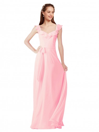Shop Chiffon Bridesmaids Dress with Ruffle Neckline Canada