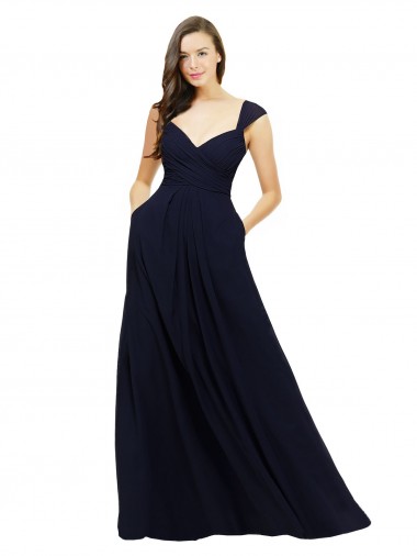 Shop Chiffon Bridesmaid Dress with Rouched Draped Bodice and Watteau Back Canada
