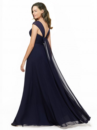 Chiffon Bridesmaid Dress with Rouched Draped Bodice and Watteau Back Canada