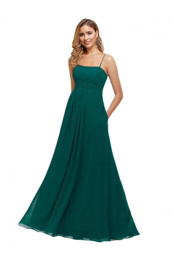 Chiffon Bridesmaid Dress with Pleated Bodice and Straps Canada