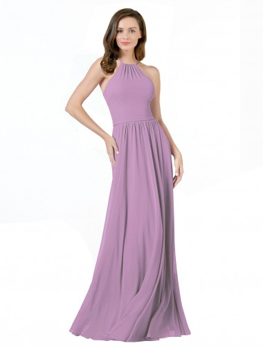 High Halter Chiffon Bridesmaid Dress with Ruffle Details Back Canada