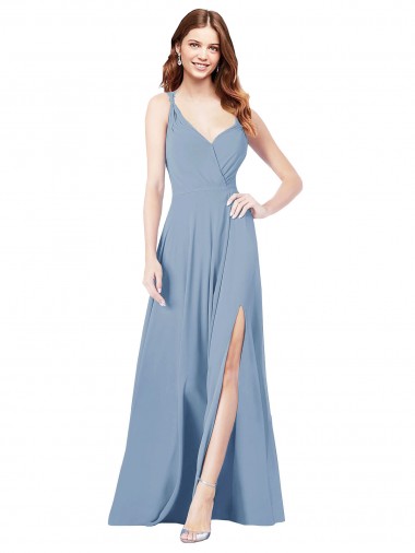Surplice Bodice A-Line Long Chiffon Bridesmaid Dress Canada