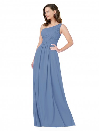 Shop Pleated One Shoulder Chiffon Bridesmaid Dress Canada